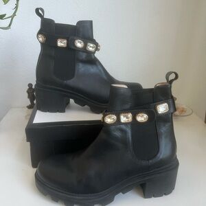 Black Ankle Boots with Embellished Strap